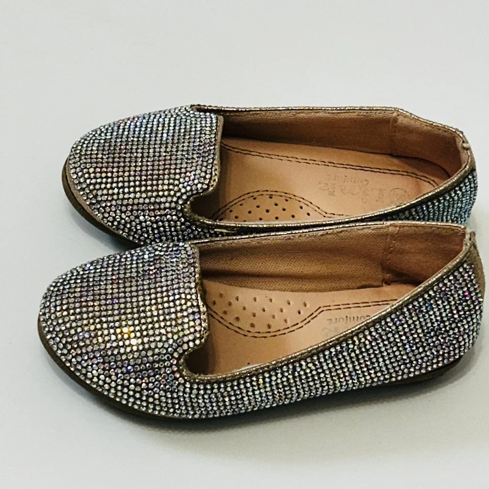 Link Comfort Girls Iridescent Rhinestone Slip On Flats Size 9 Sparkle Dance